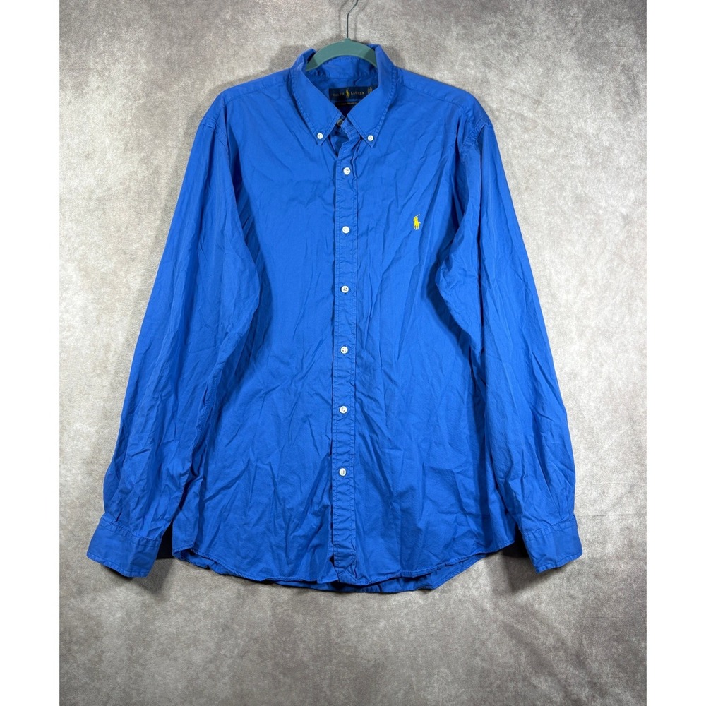 Ralph Lauren Button Down Shirt Mens XL Blue Feather Weight Twill Classic Fit LS